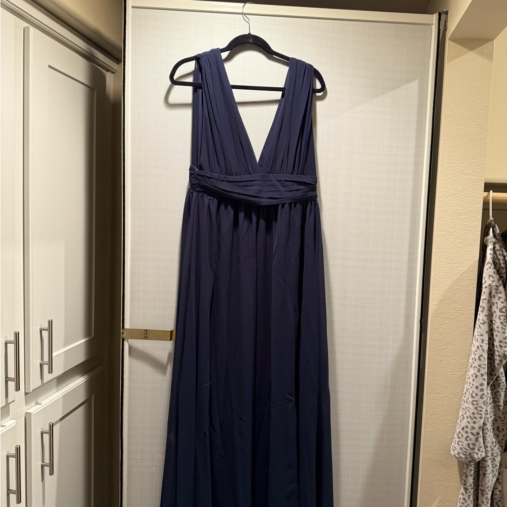 Lulu's Blue Sleeveless Plunge Maxi Gown